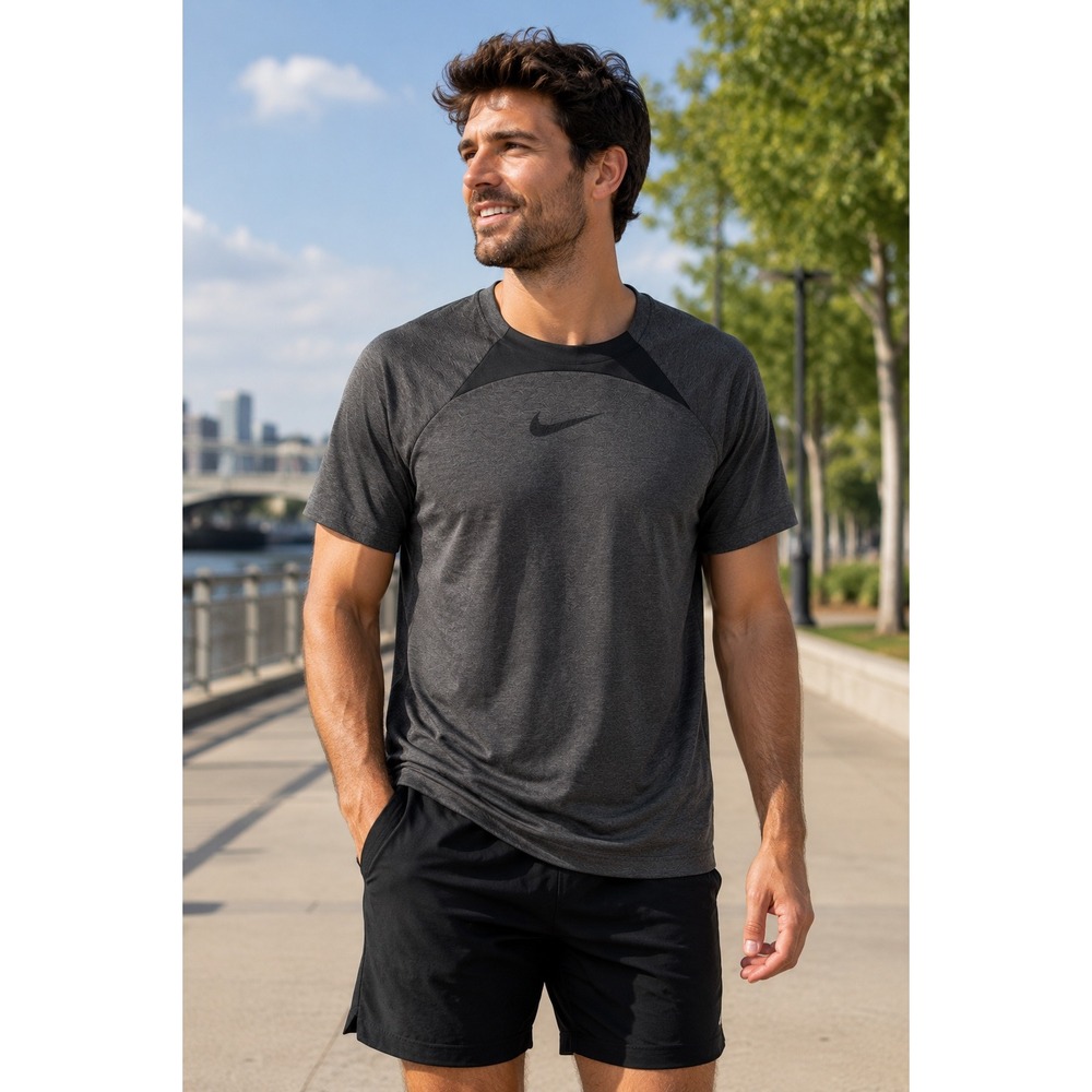 Nike Dri-FIT Mens Gray Raglan Performance Training Gym Shirt Large L